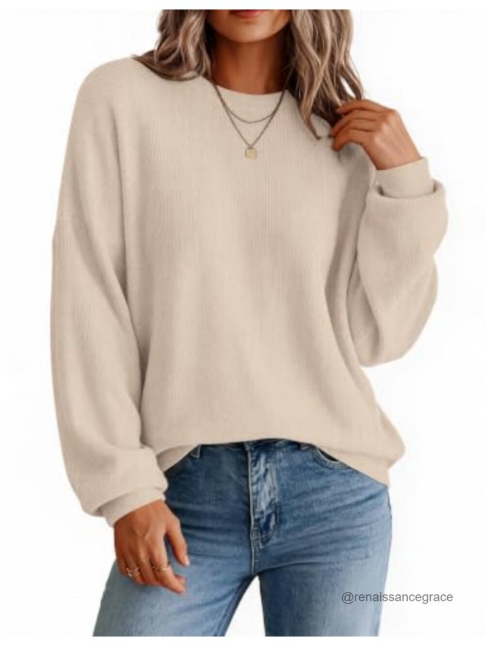 Oversized Crewneck Long Sleeve Knit Pullover Sweater